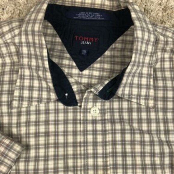 Tommy Hilfiger Button Up Shirt Mens 2XL XXL Brown White Plaid Tommy Jeans - Picture 4 of 10